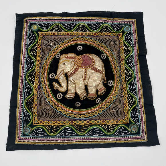 Thai Burmese Wall Tapestry Beaded Elephant Wall Hanging. - Picture 1 of 12